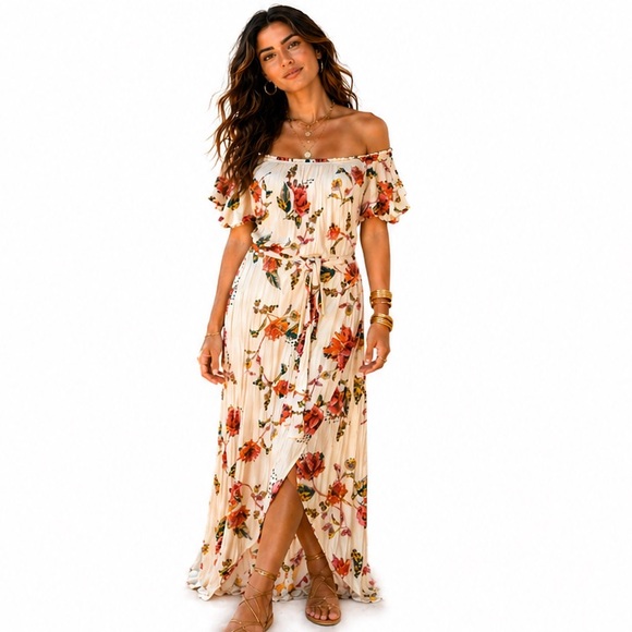 Quiksilver Dresses & Skirts - Quiksilver Off Shoulder Floral Maxi Dress Small Boho Wrap High Low NWOT